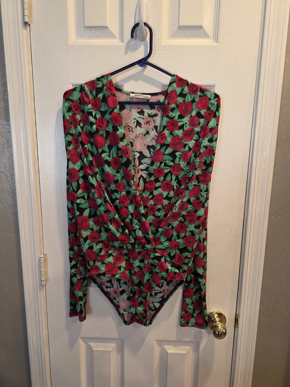 Zara Red Rose Print Long Sleeve Bodysuit